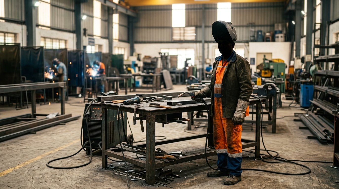 Pakistani welder in a training workshop — Saudi work visa 2026 Pakistan skill verification