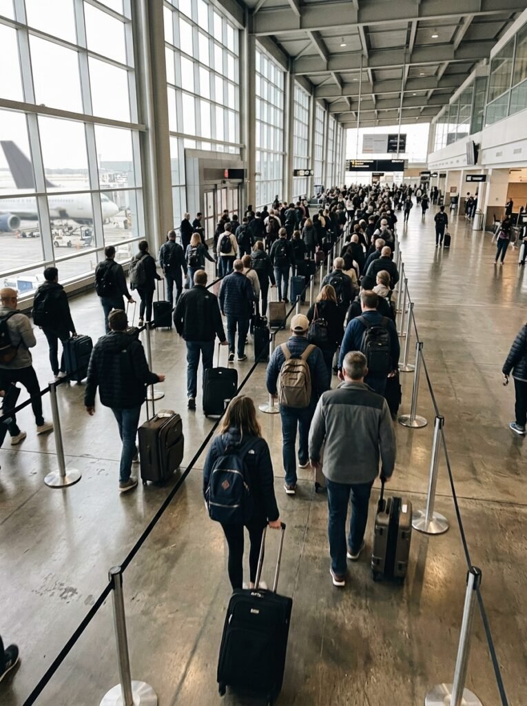 Travellers with suitcases in air… 202607271501