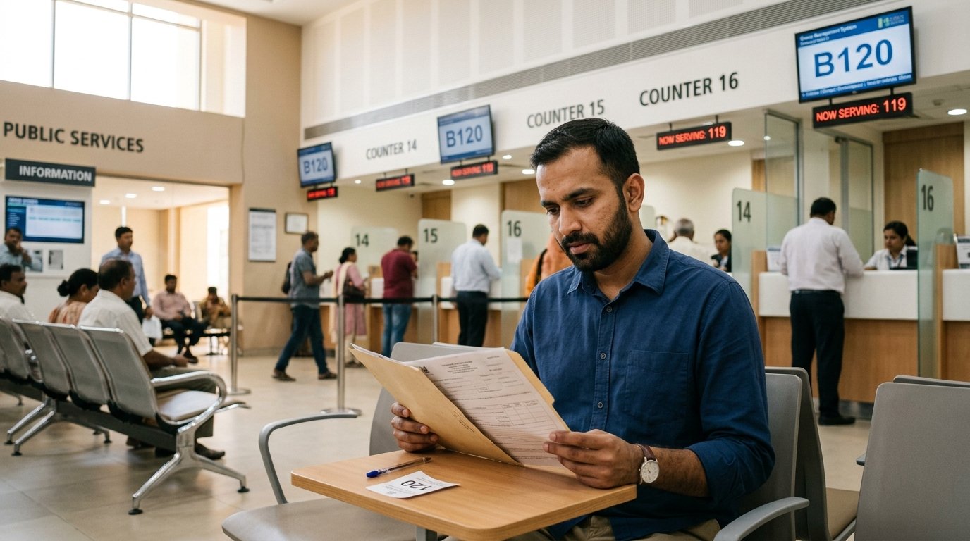 Expatriate applicant reviewing documents for Kuwait visit visa to residency conversion