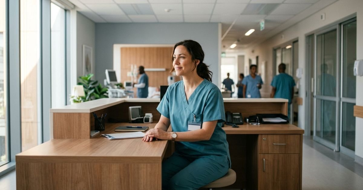 Nurse at a hospital nurses' station illustrating nursing jobs in Germany with visa sponsorship