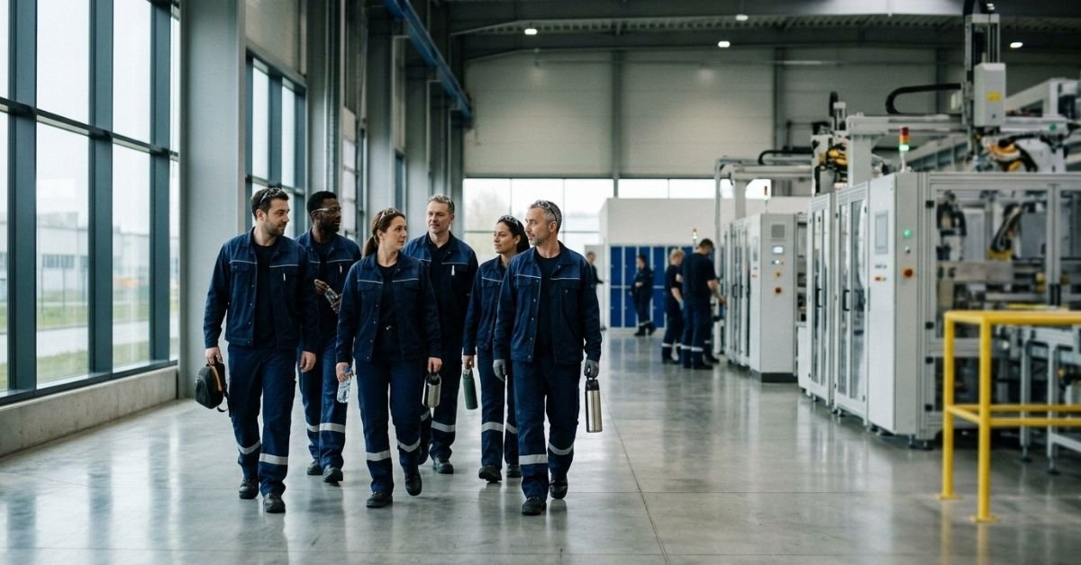 International workers on a Czech factory floor illustrating Czech Republic Employee Card jobs