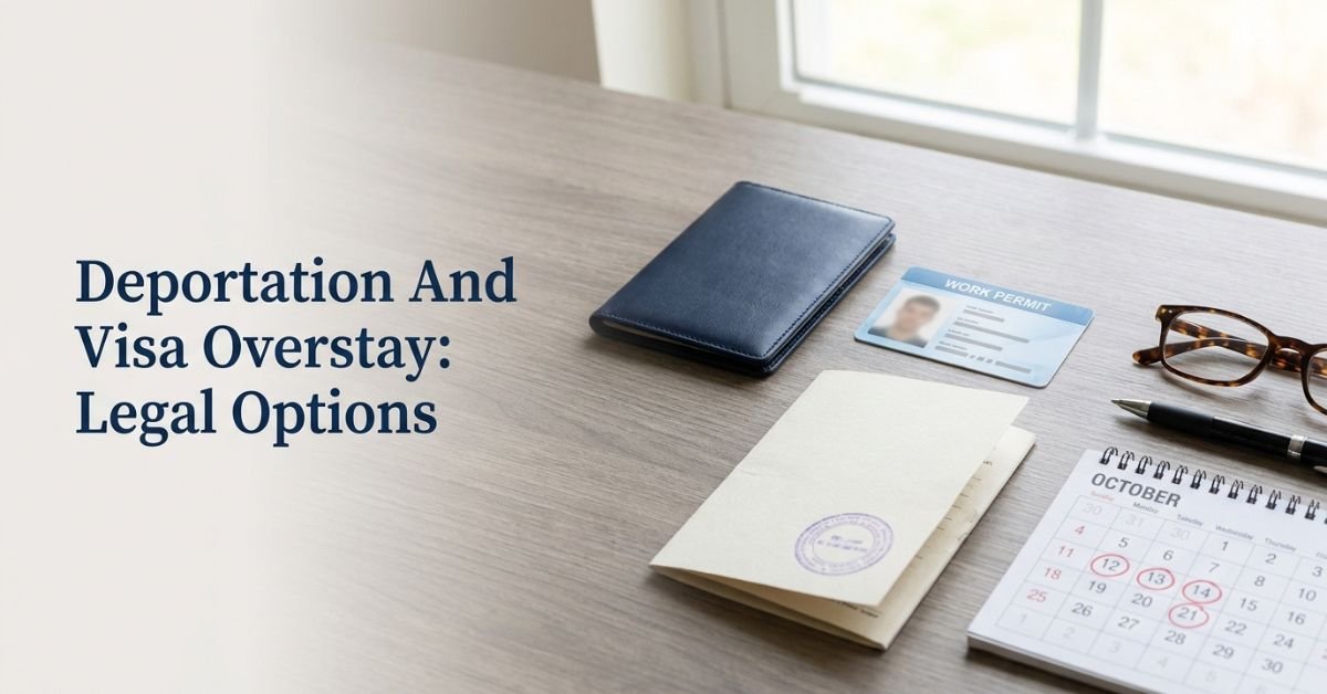 Passport and work permit documents representing visa overstay and deportation legal options