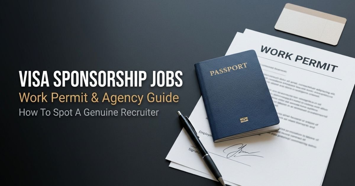 Passport, work permit document and employment contract representing recruitment agencies visa sponsorship checks