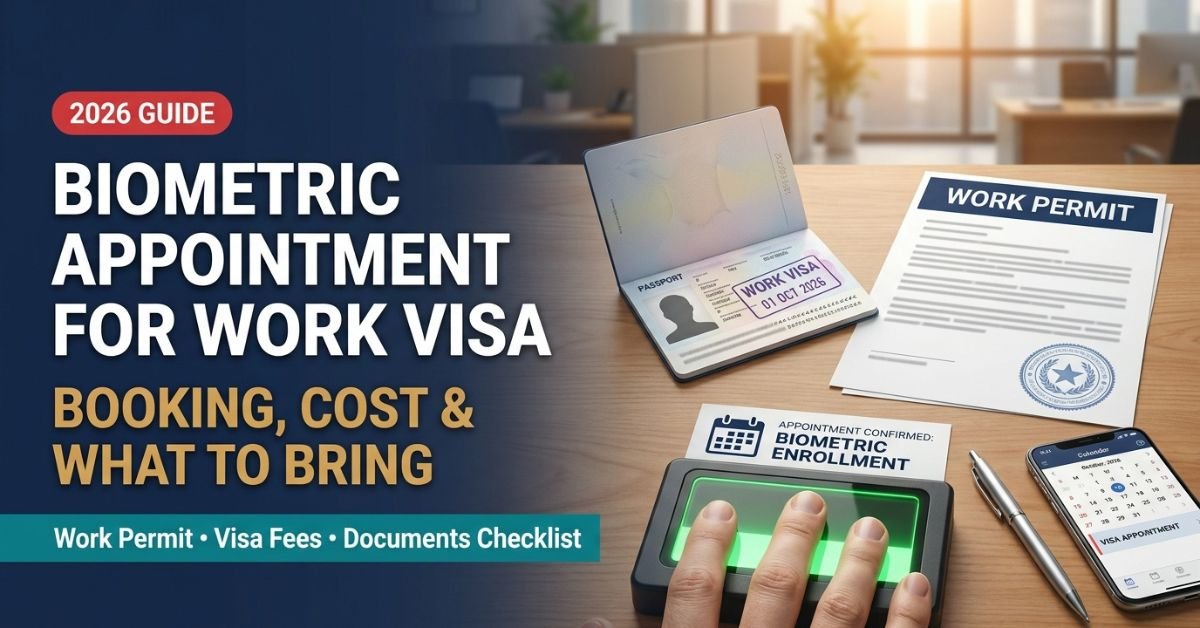 Biometric appointment for work visa booking, cost and work permit documents