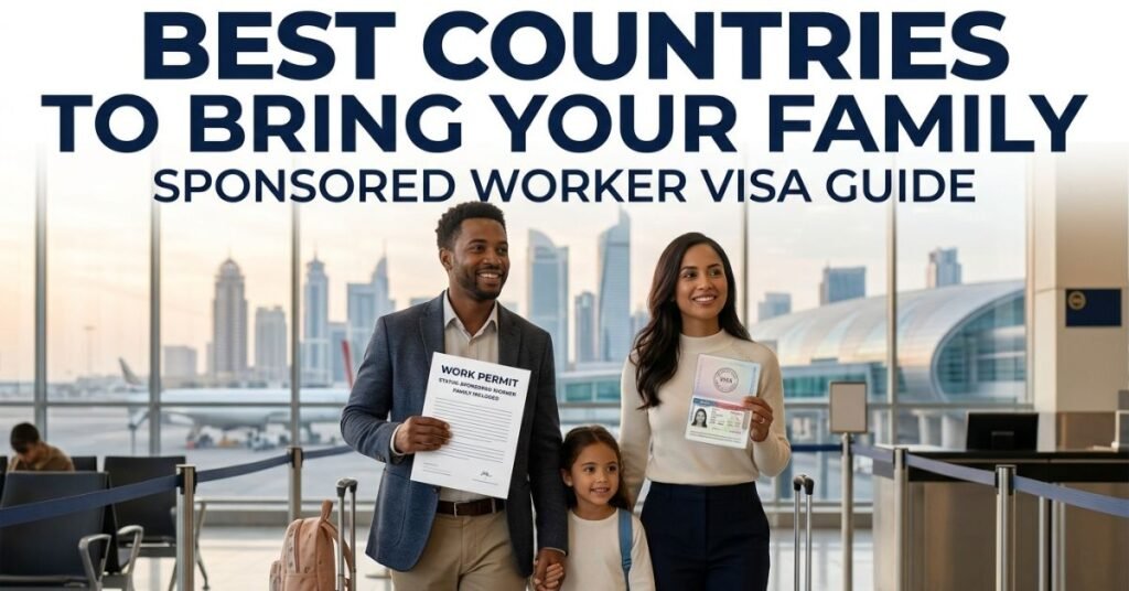 Best countries for sponsored workers to bring family, shown as a family preparing to relocate